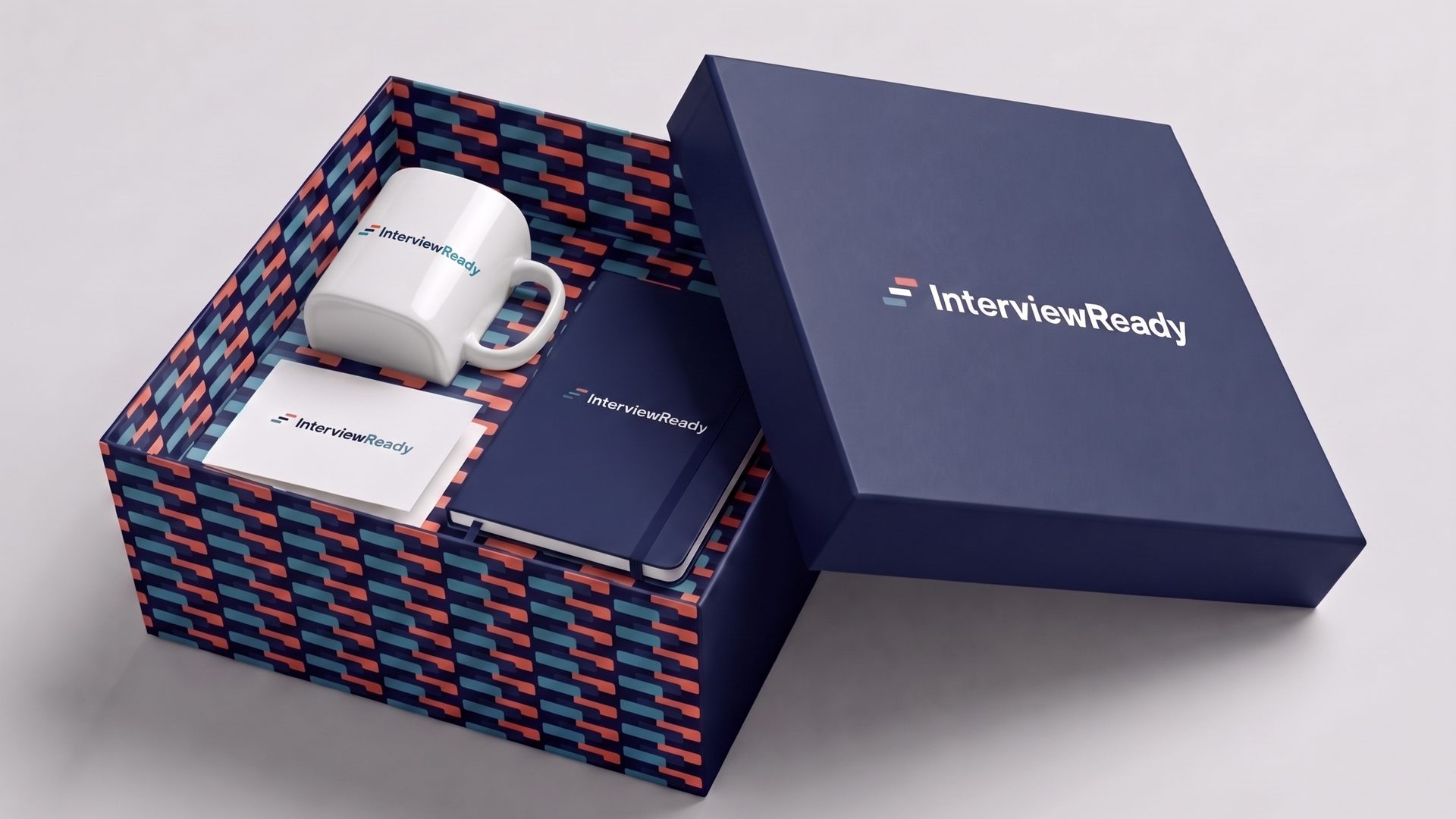 Welcome box with mug, card and notebook