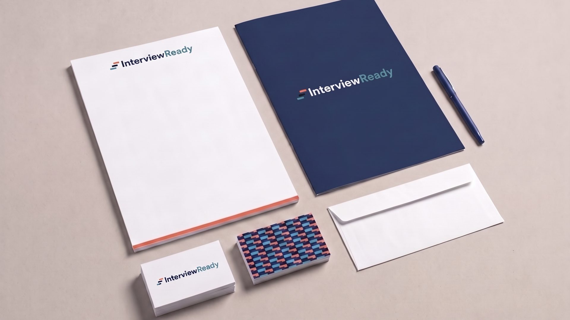 Letterhead, folder, business cards and envelope