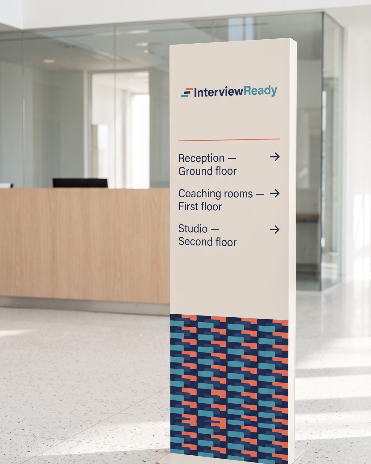 Wayfinding totem in a lobby